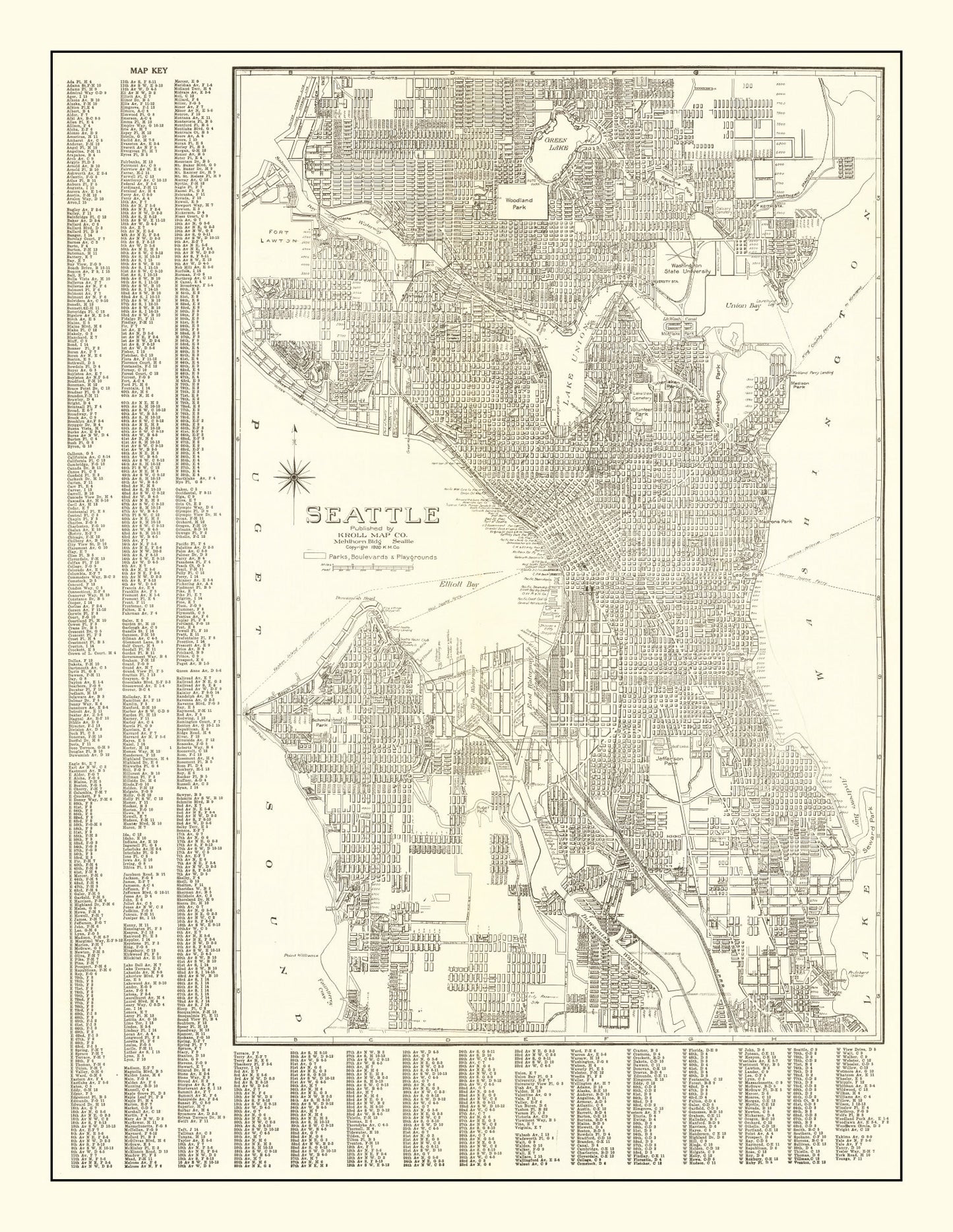 Vintage Map of Seattle, Washington 1920