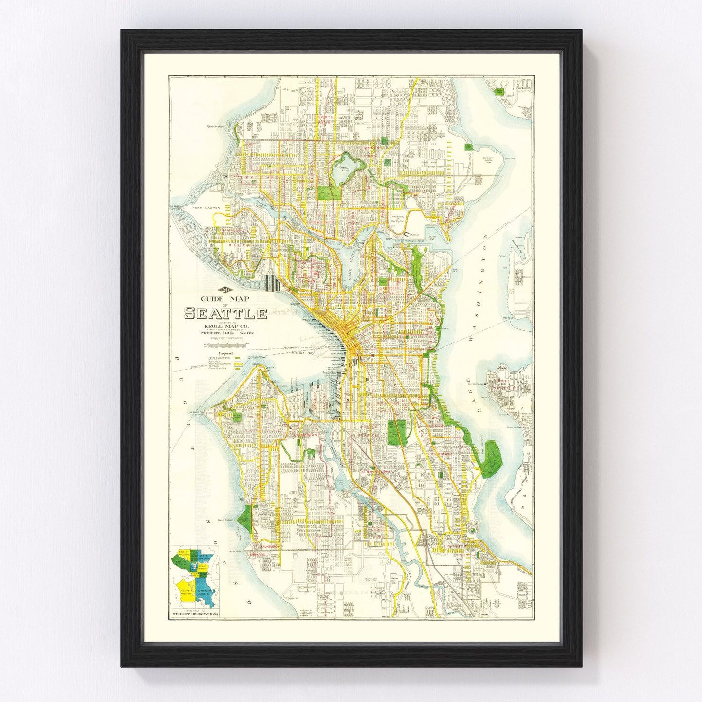 Vintage Map of Seattle, Washington 1924