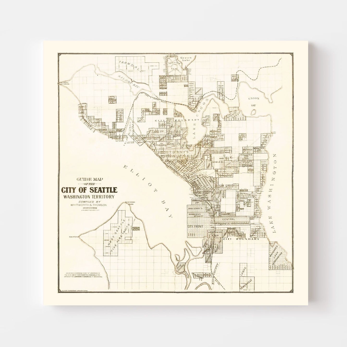Vintage Map of Seattle, Washington 1887