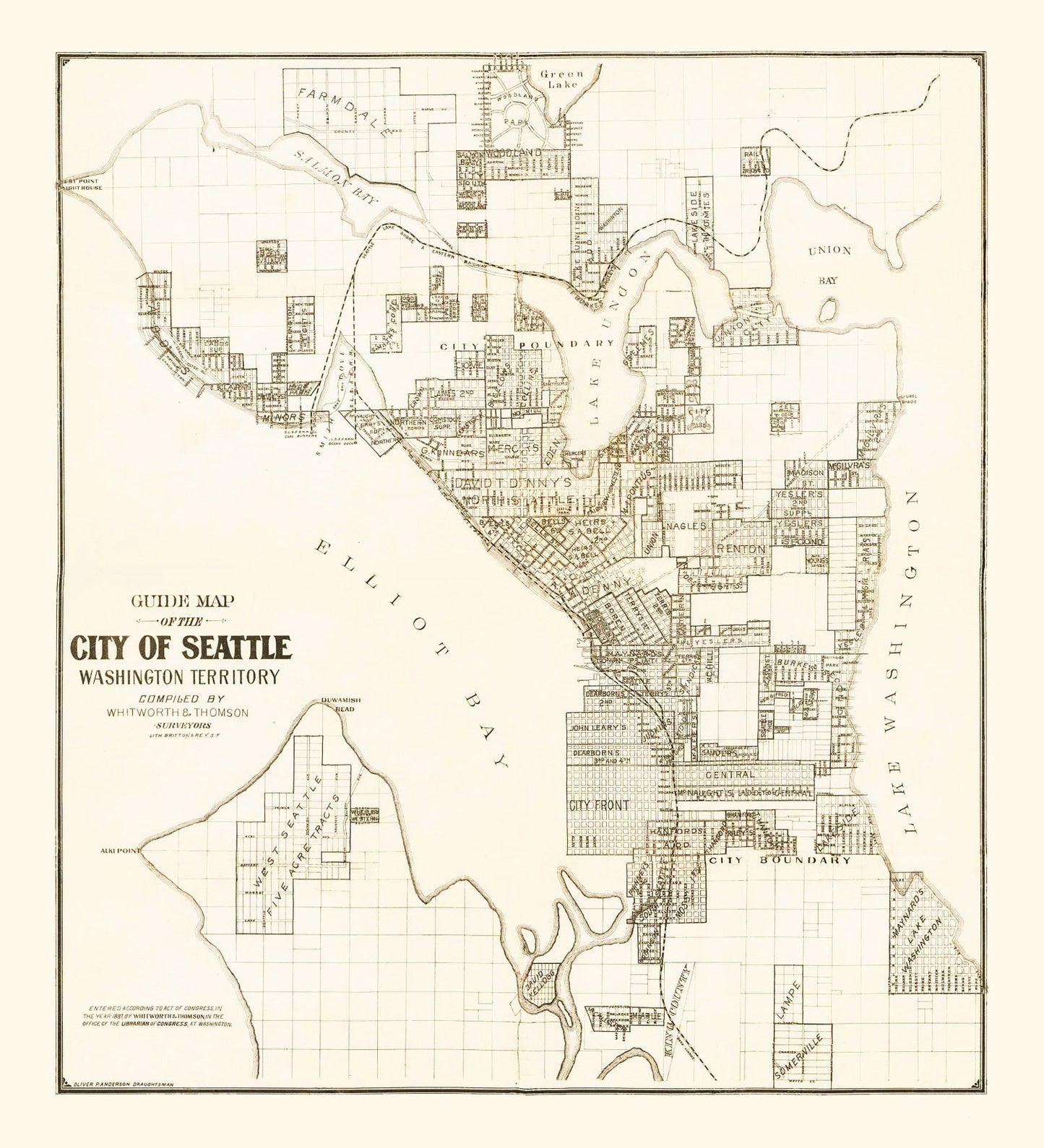 Vintage Map of Seattle, Washington 1887