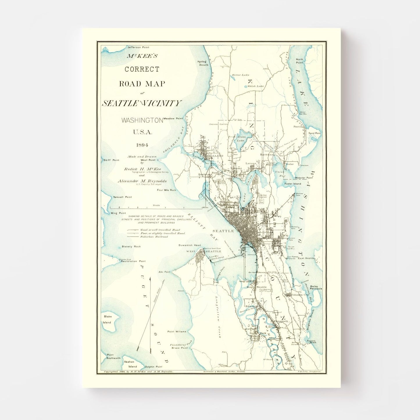 Vintage Map of Seattle, Washington 1894