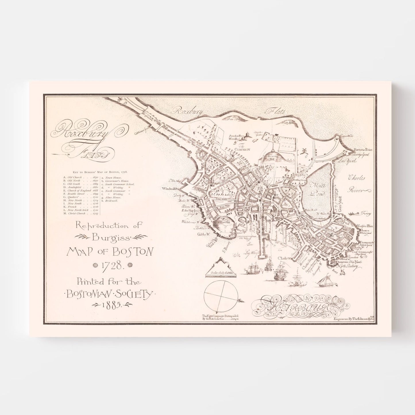 Vintage Map of Boston, Massachusetts 1728