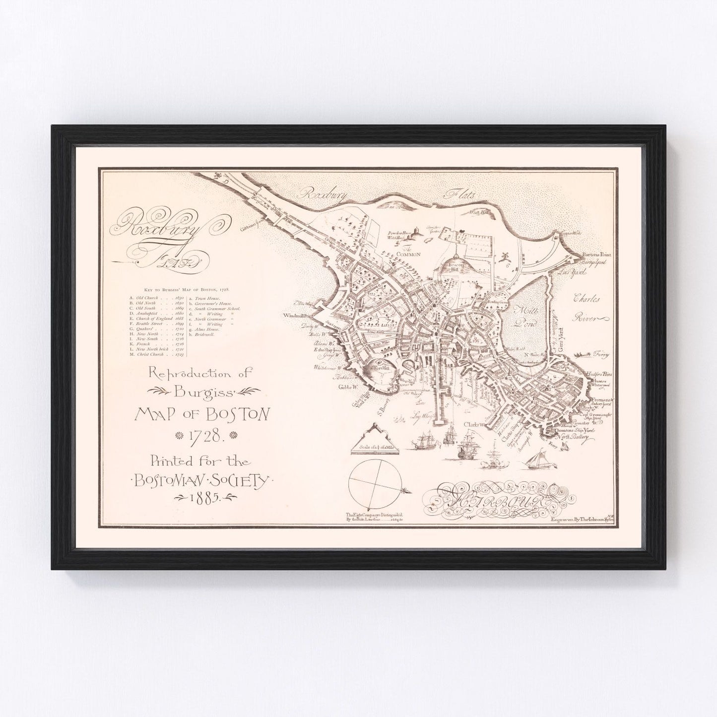 Vintage Map of Boston, Massachusetts 1728