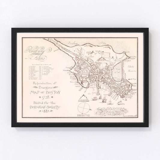 Vintage Map of Boston, Massachusetts 1728