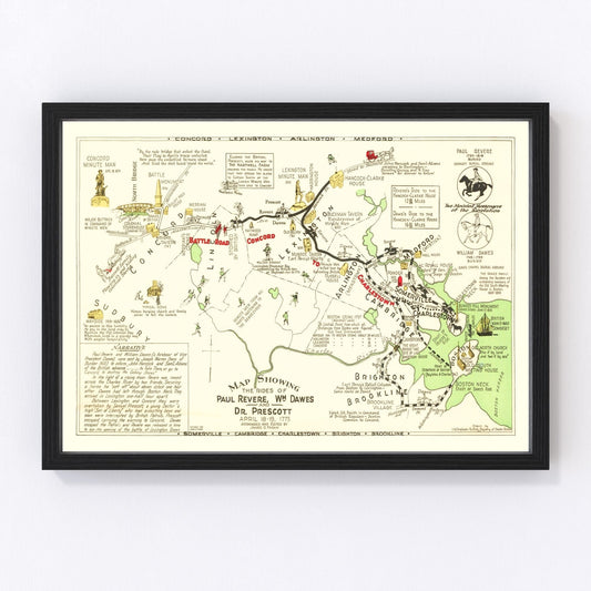 Vintage Map of Rides of Paul Revere, 1929