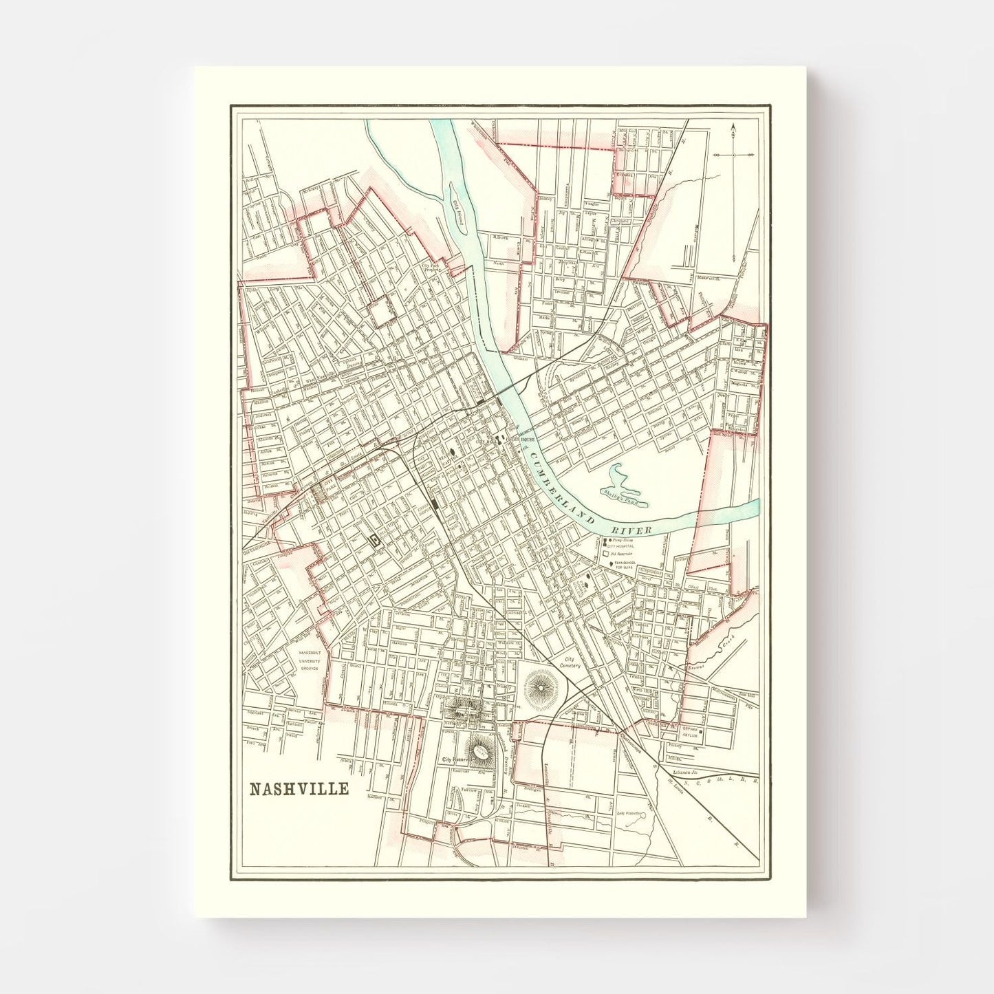 Vintage Map of Nashville, Tennessee 1895