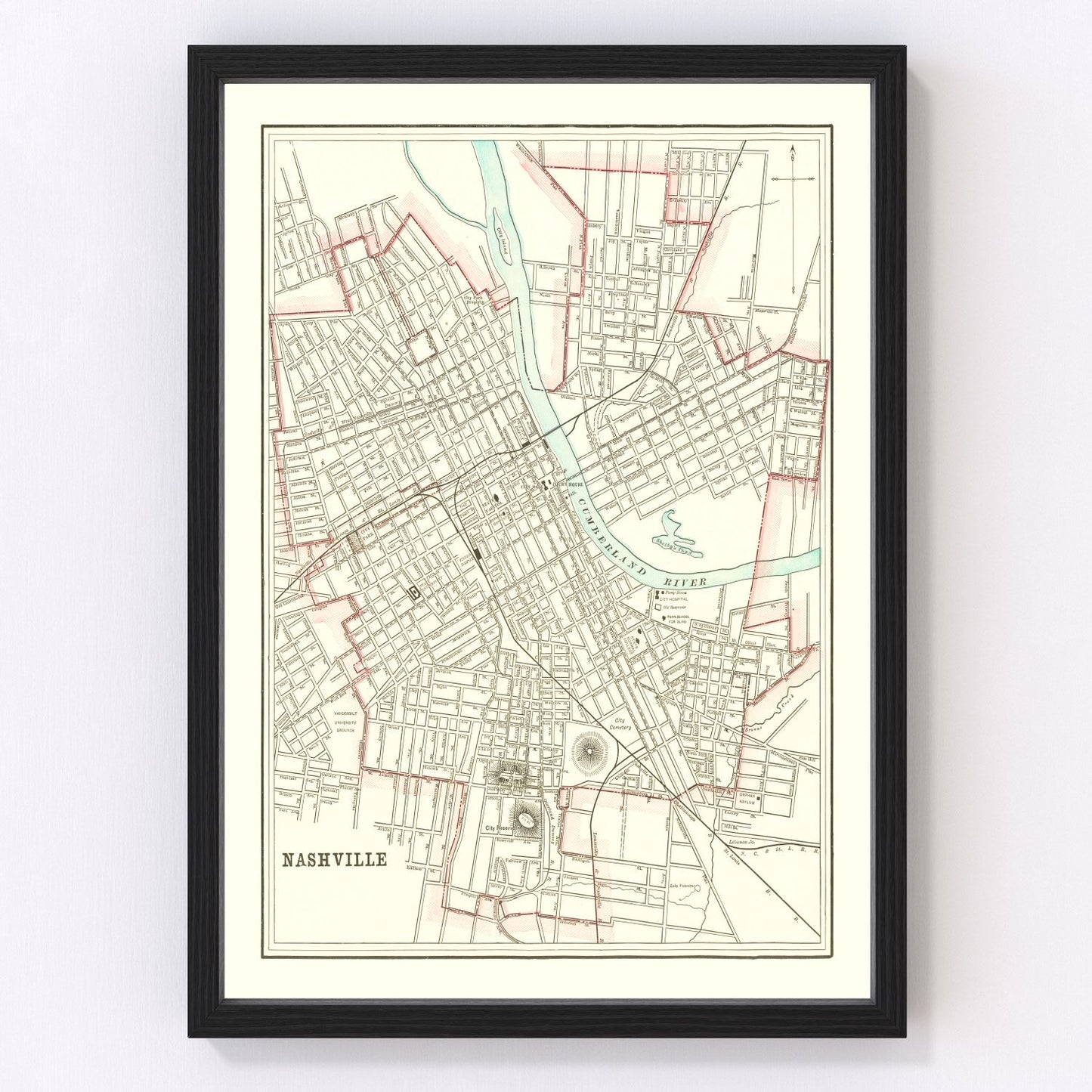 Vintage Map of Nashville, Tennessee 1895