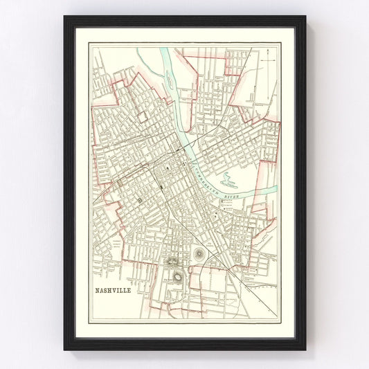 Vintage Map of Nashville, Tennessee 1895