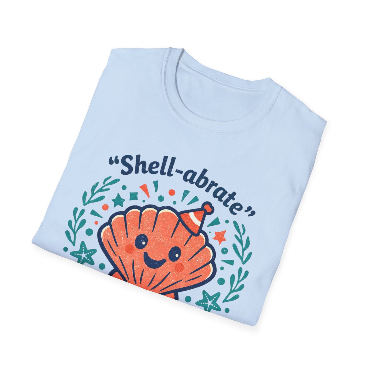 Shell-abrate Happy Seashell T-Shirt — "life's little moments" Cute Beach Graphic Tee