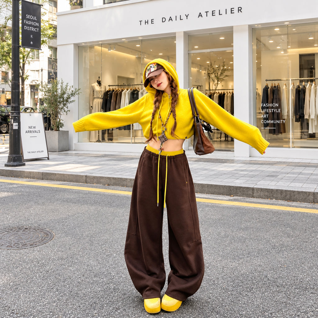 Women's High-Waisted Fleece-Lined Wide-Leg Pants