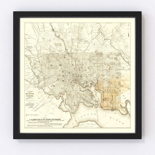 Vintage Map of Baltimore, Maryland 1873