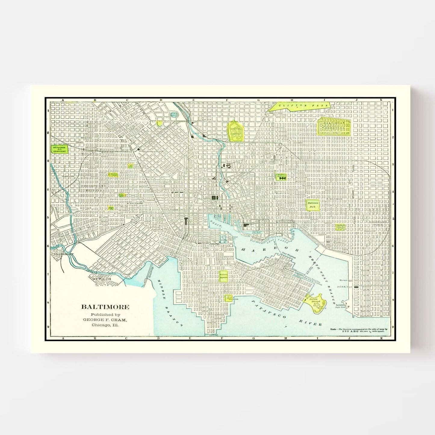 Vintage Map of Baltimore, Maryland 1892