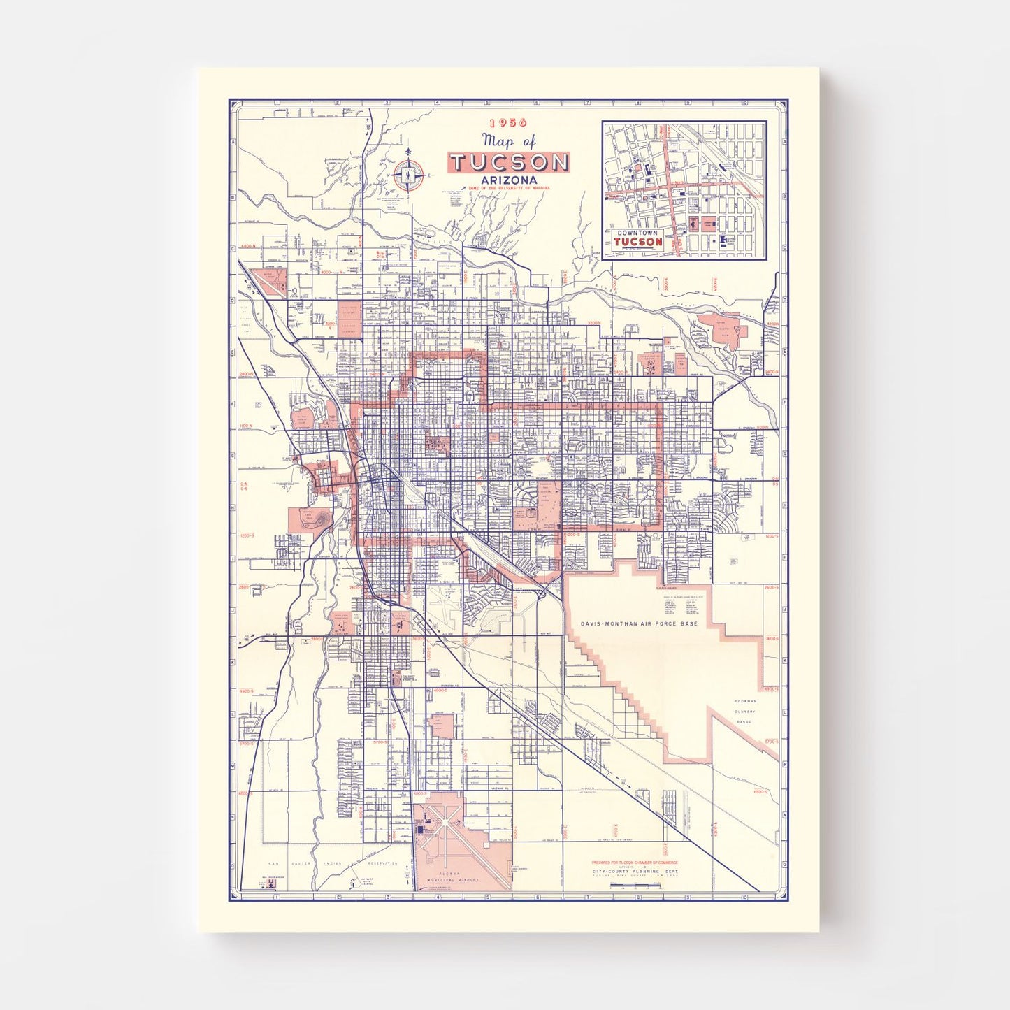 Vintage Map of Tucson, Arizona 1956