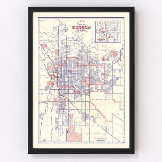 Vintage Map of Tucson, Arizona 1956