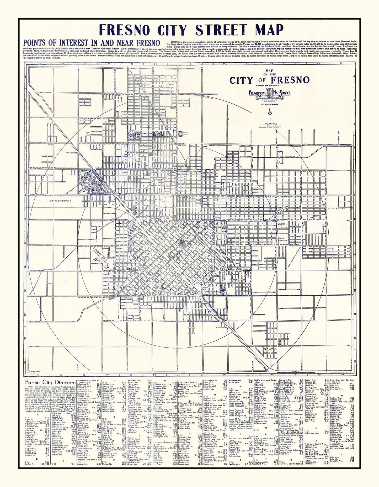 Vintage Map of Fresno, California 1925