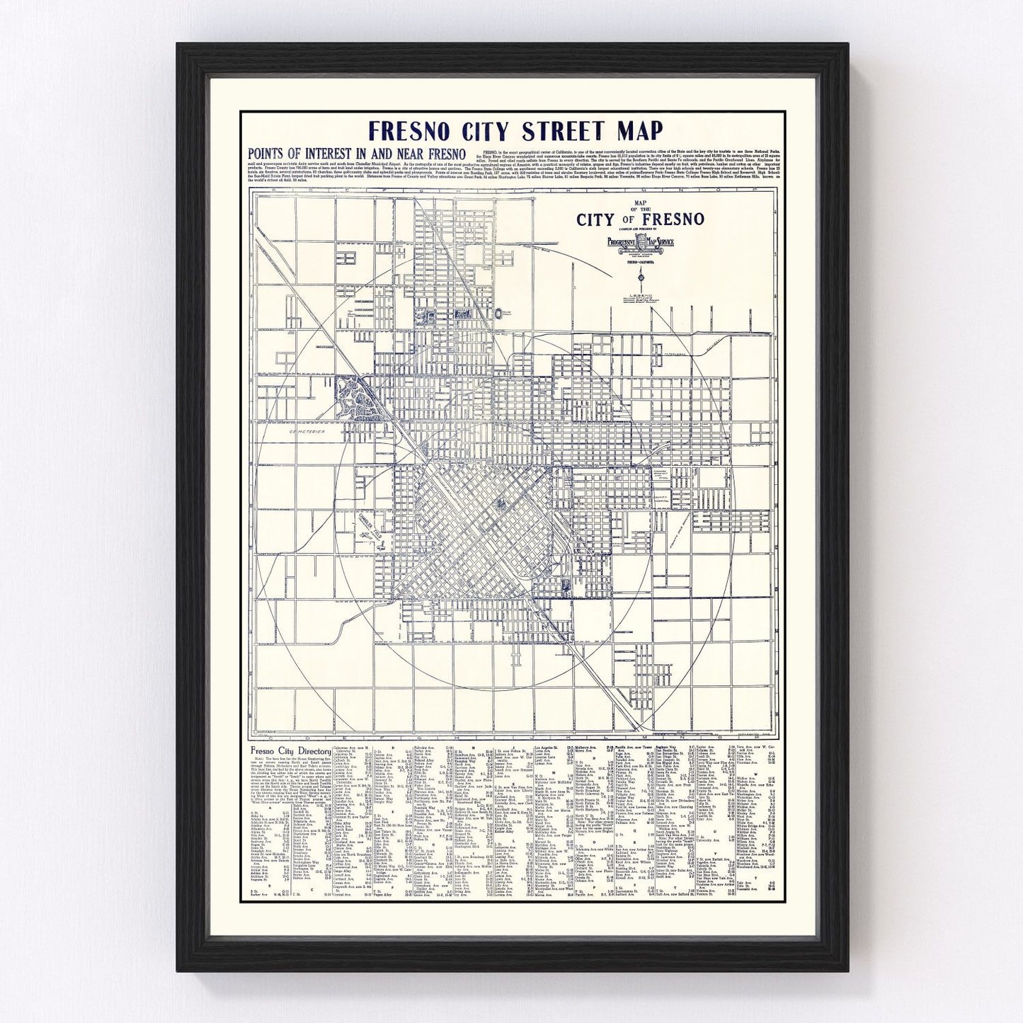 Vintage Map of Fresno, California 1925