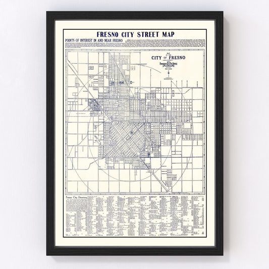 Vintage Map of Fresno, California 1925