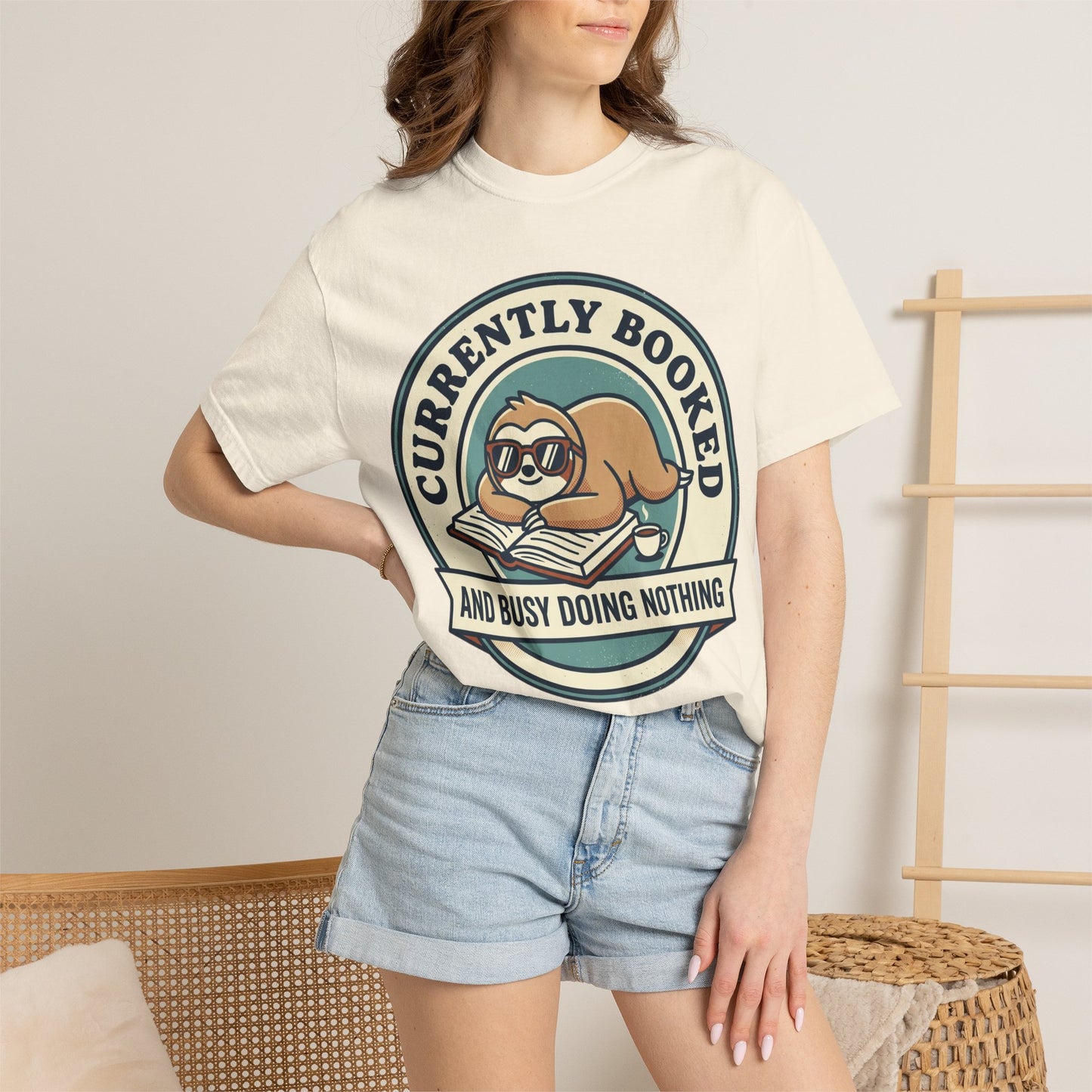 Currently Booked Sloth T-Shirt — "Currently Booked and Busy Doing Nothing" Graphic Tee for Readers