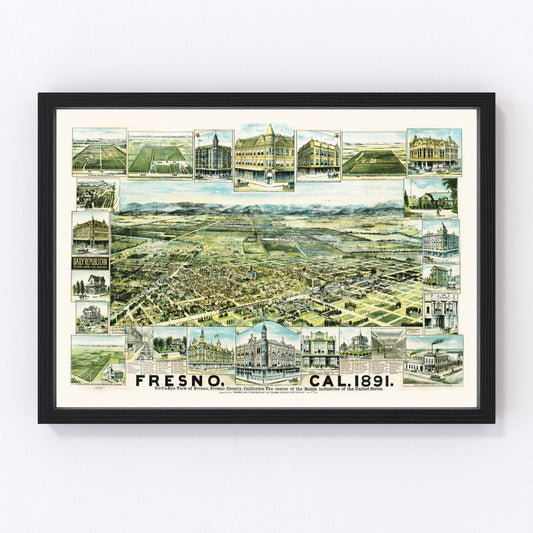 Vintage Map of Fresno, California 1891