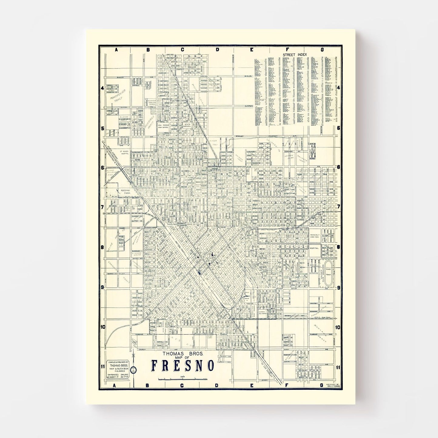 Vintage Map of Fresno, California 1920