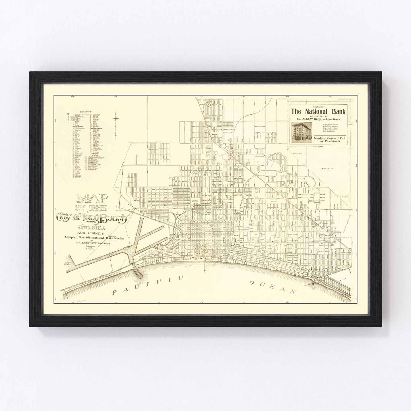 Vintage Map of Long Beach, California 1910