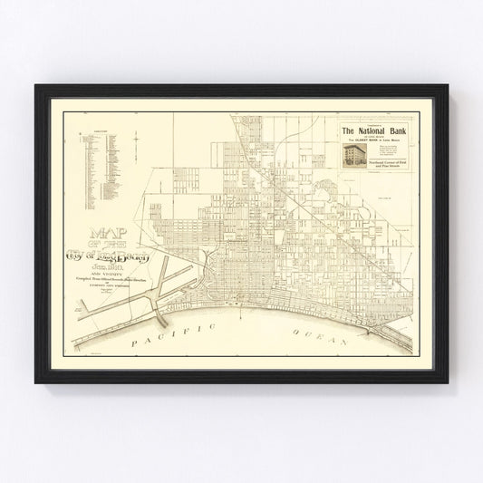Vintage Map of Long Beach, California 1910