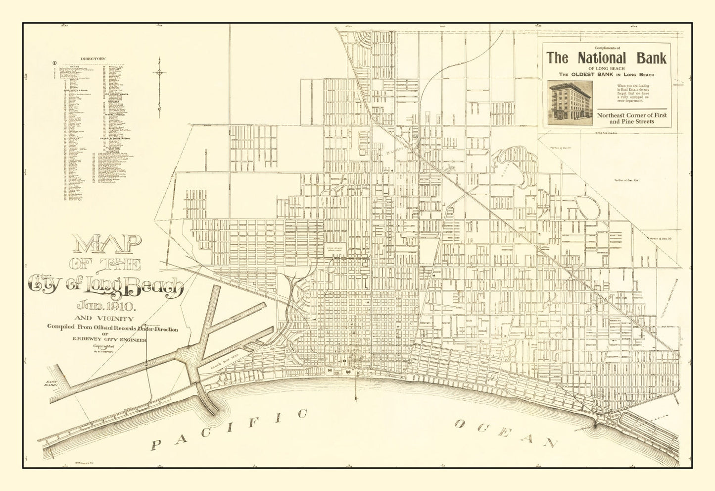 Vintage Map of Long Beach, California 1910