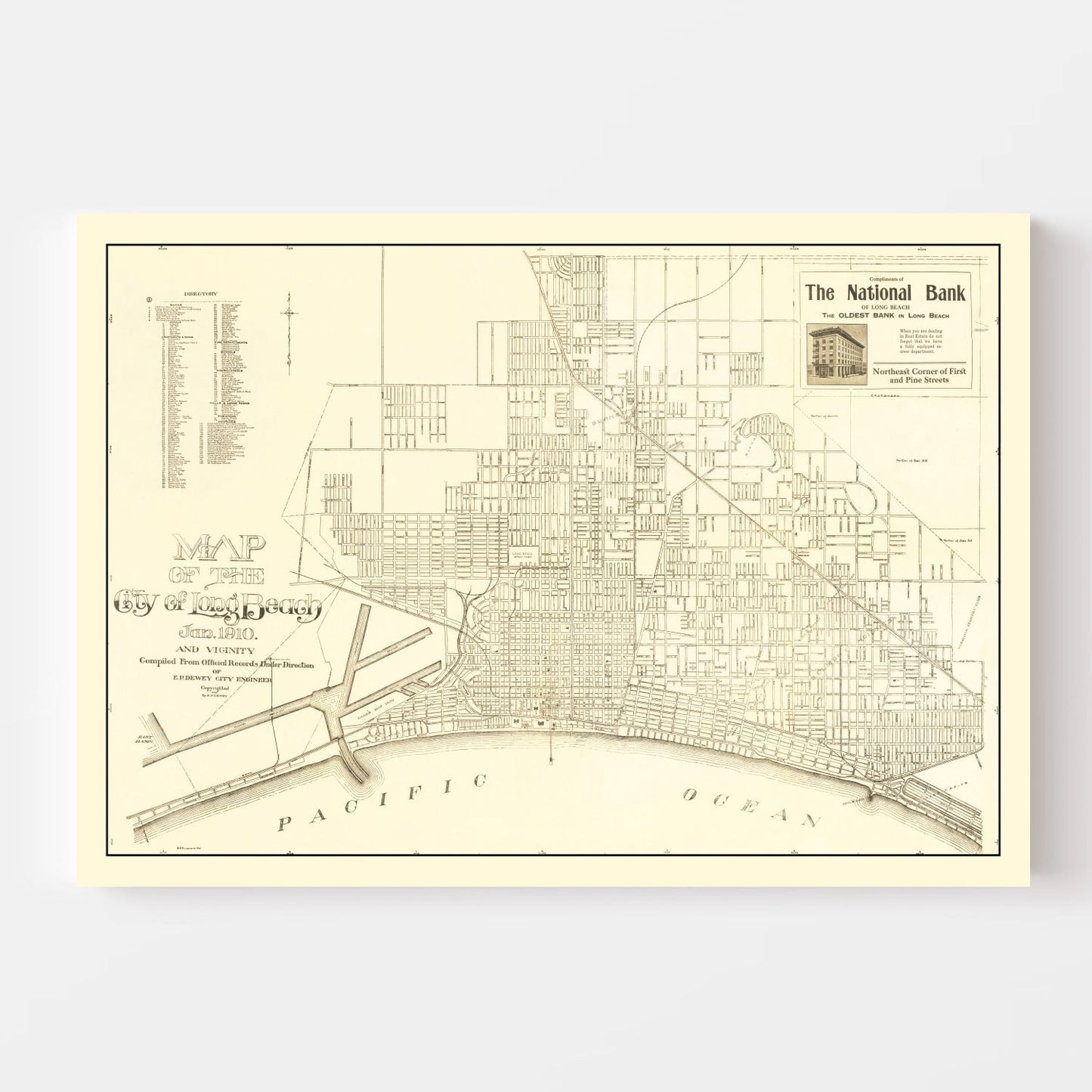 Vintage Map of Long Beach, California 1910
