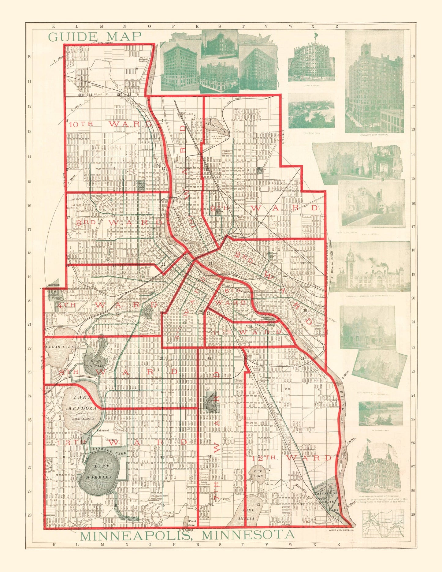 Vintage Map of Minneapolis, Minnesota 1891