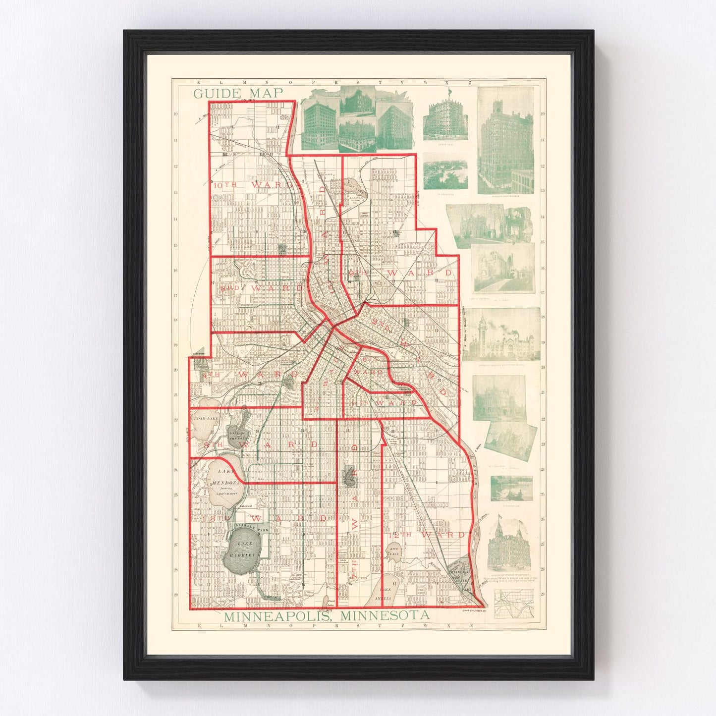 Vintage Map of Minneapolis, Minnesota 1891