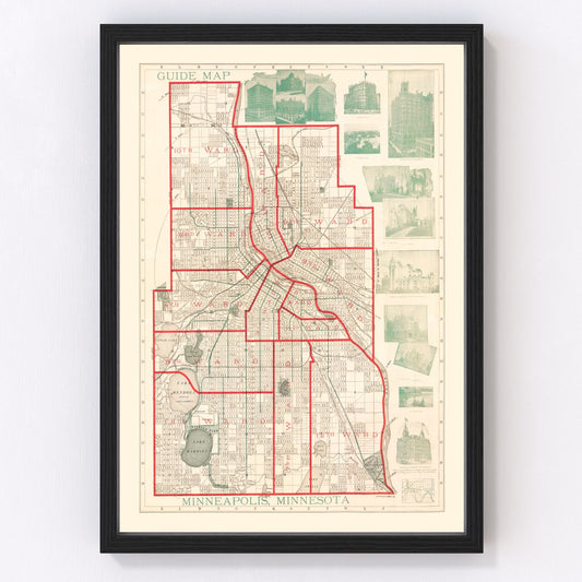 Vintage Map of Minneapolis, Minnesota 1891