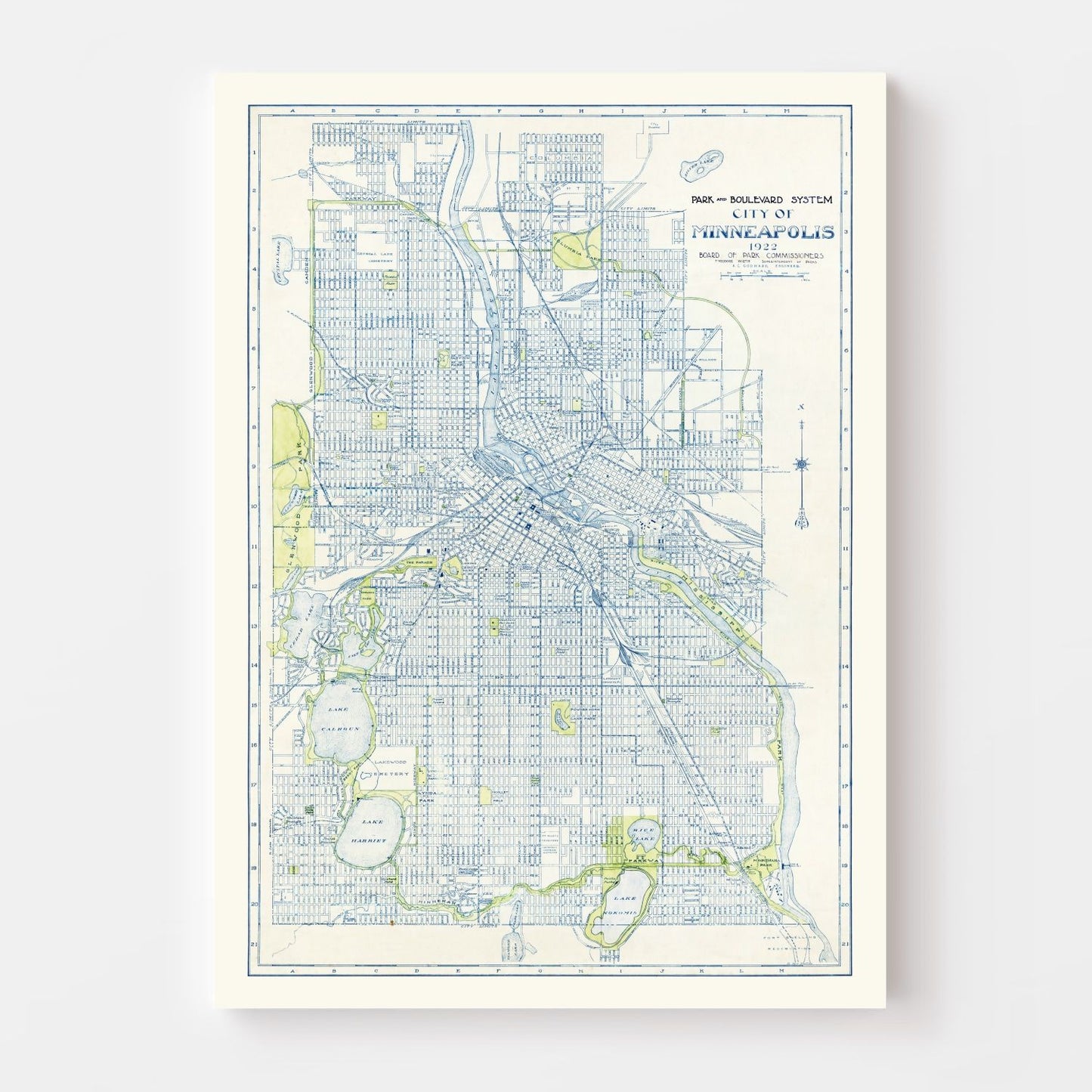 Vintage Map of Minneapolis, Minnesota 1922