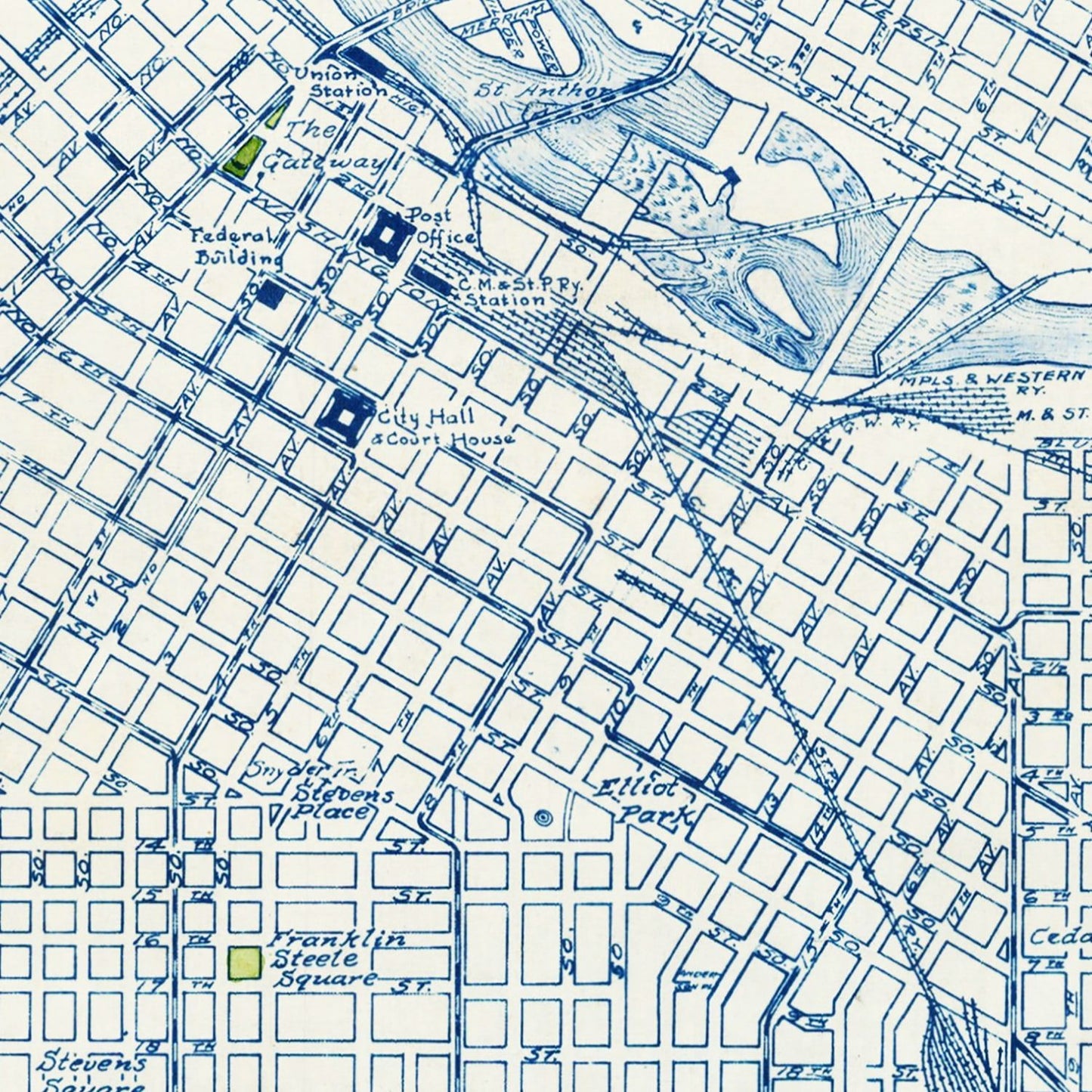 Vintage Map of Minneapolis, Minnesota 1922