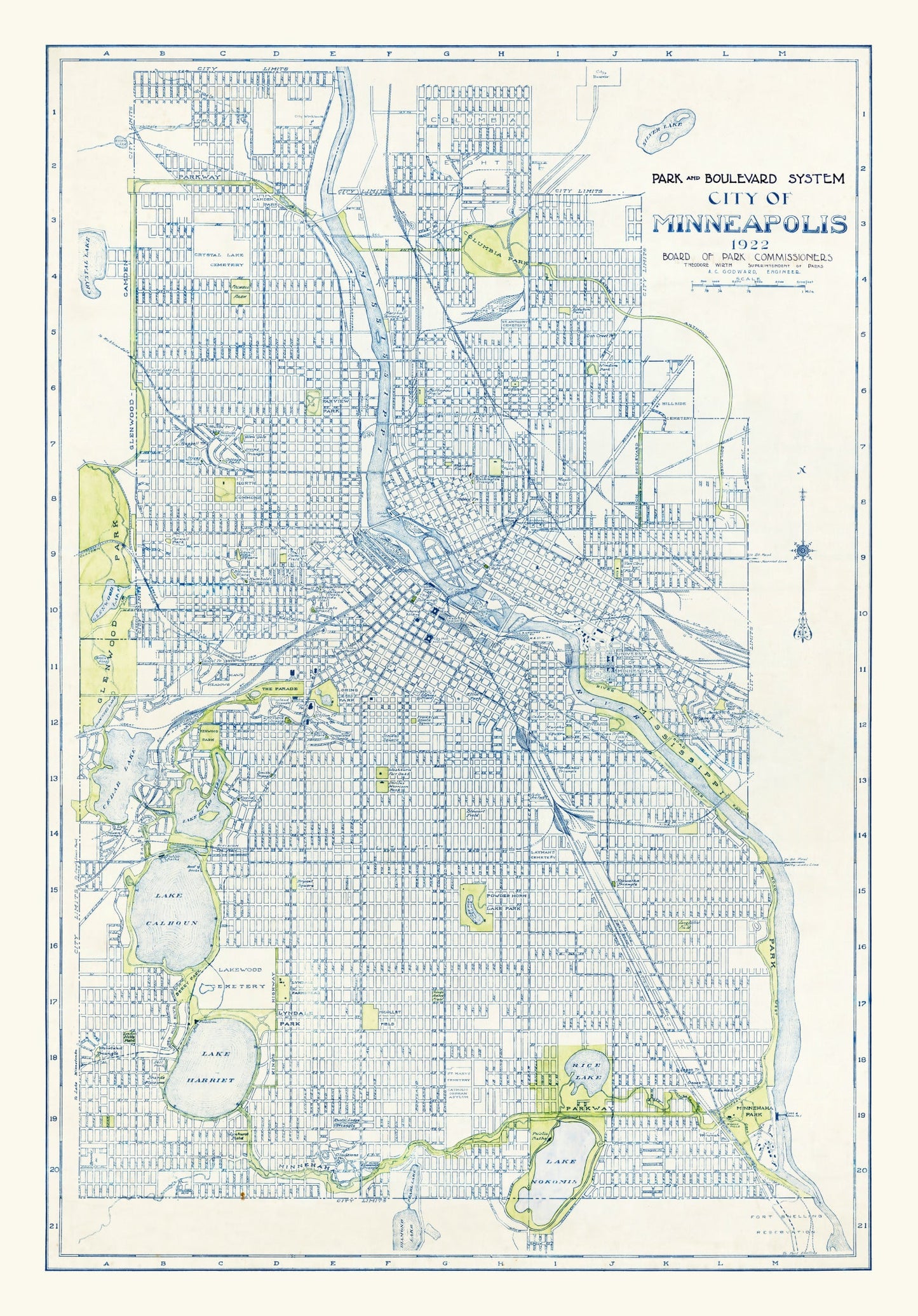 Vintage Map of Minneapolis, Minnesota 1922