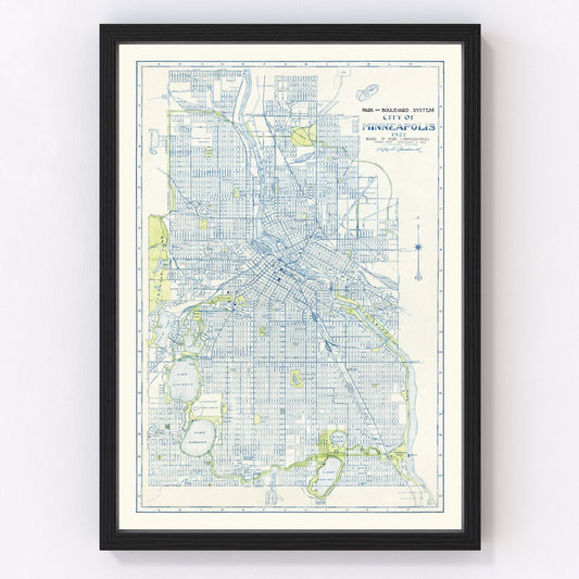 Vintage Map of Minneapolis, Minnesota 1922
