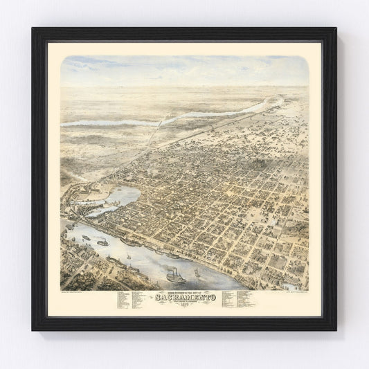 Vintage Map of Sacramento, California 1870