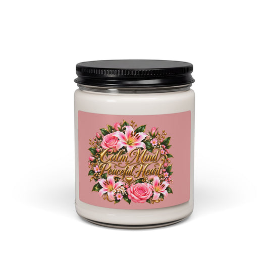 Calm Mind Peaceful Heart 9oz Scented Soy Candle — Floral Relaxation Jar