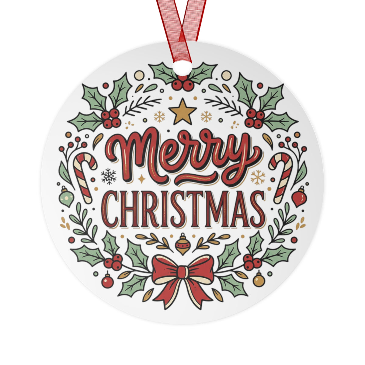 Merry Christmas Metal Ornament — Festive Holiday Tree Decoration