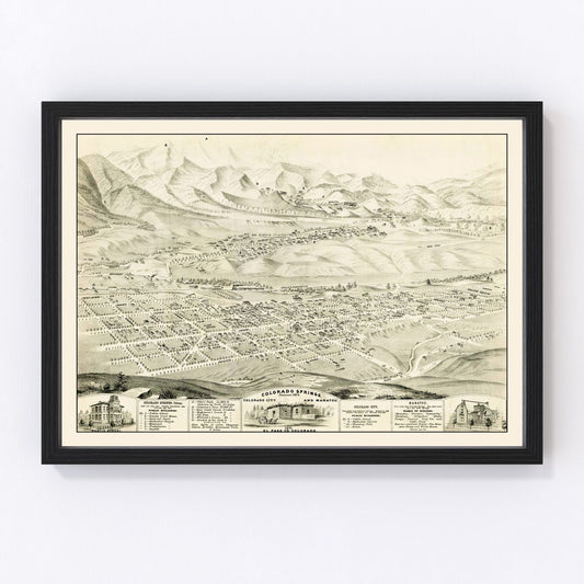 Vintage Map of Colorado Springs, Colorado 1874