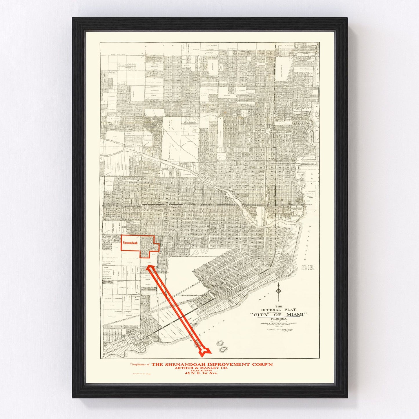Vintage Map of Miami, Florida 1918