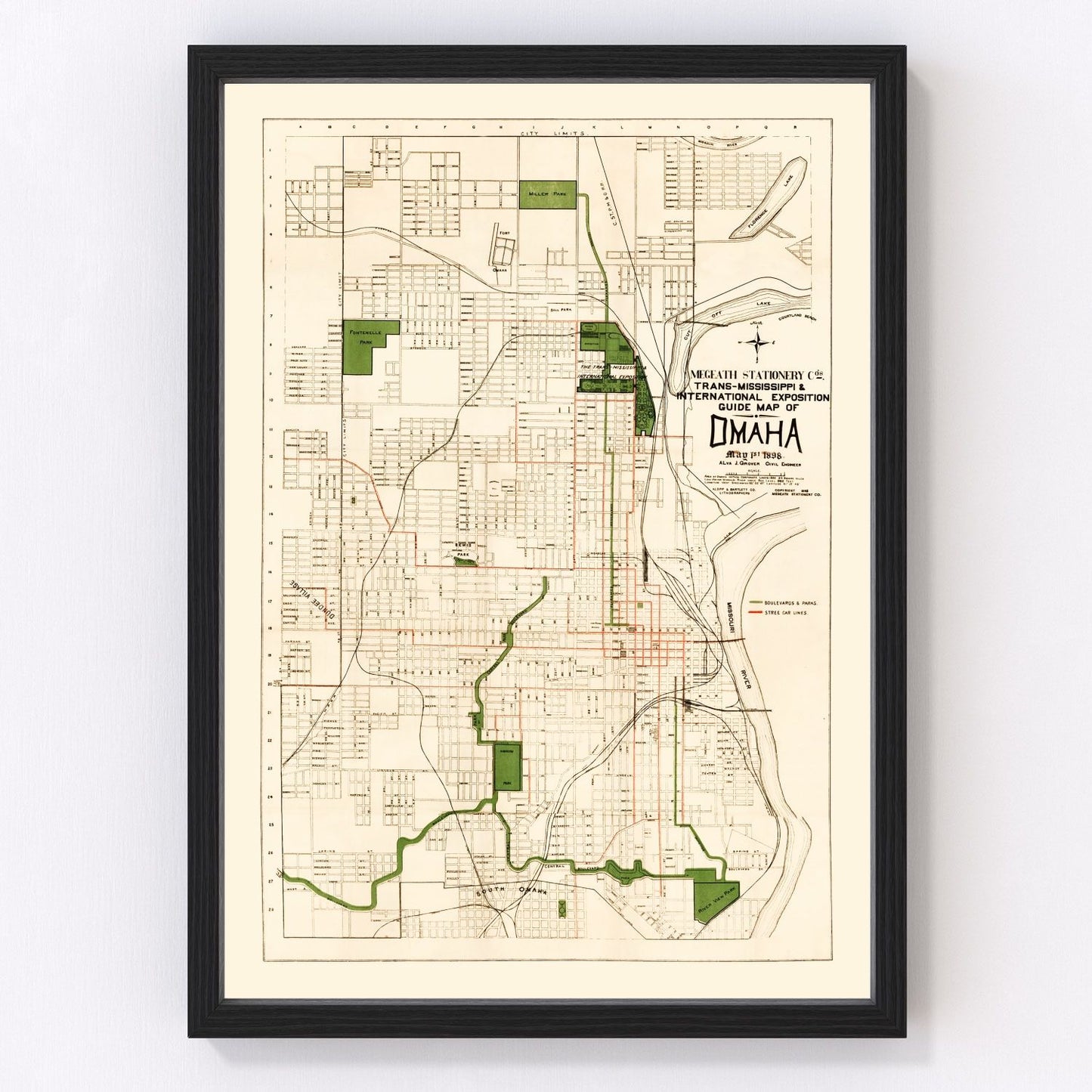 Vintage Map of Omaha, Nebraska 1898