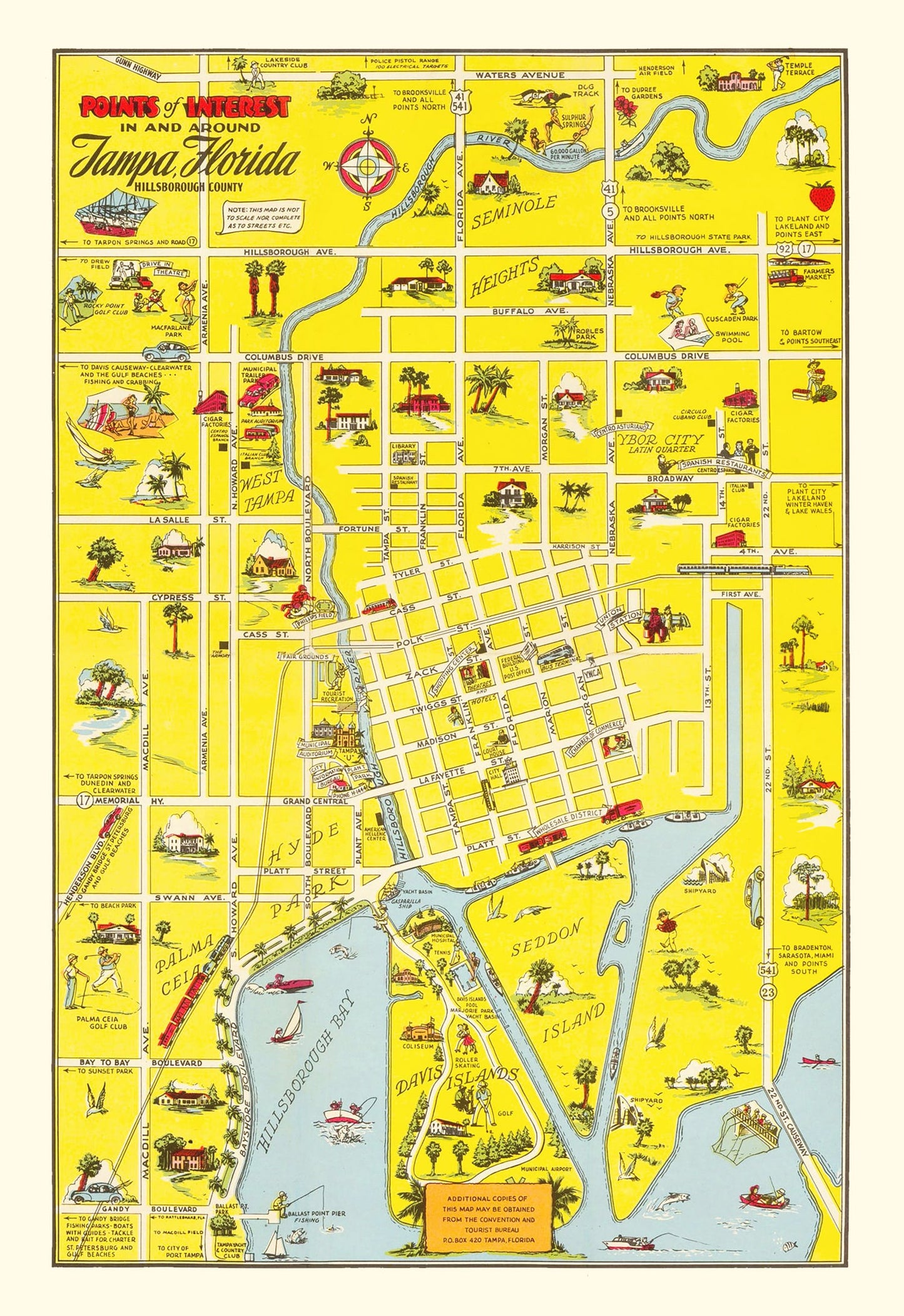 Vintage Map of Tampa, Florida 1950