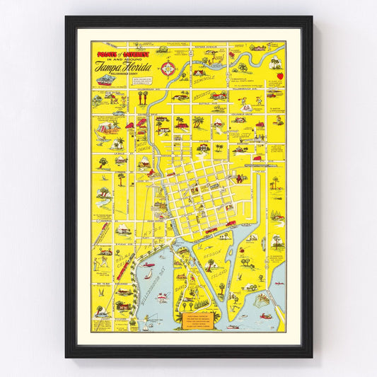 Vintage Map of Tampa, Florida 1950