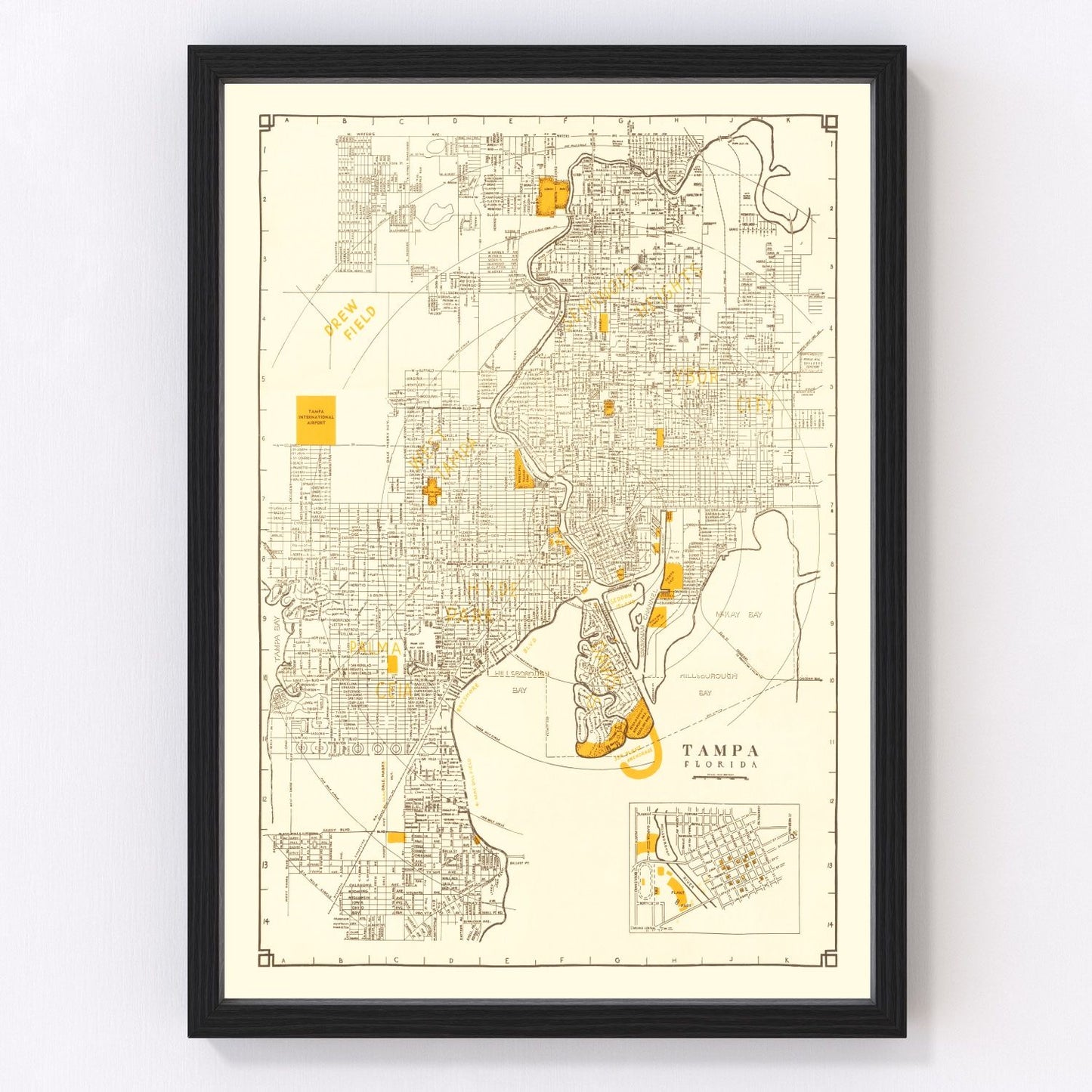 Vintage Map of Tampa, Florida 1947