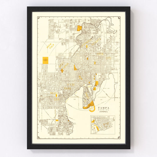 Vintage Map of Tampa, Florida 1947