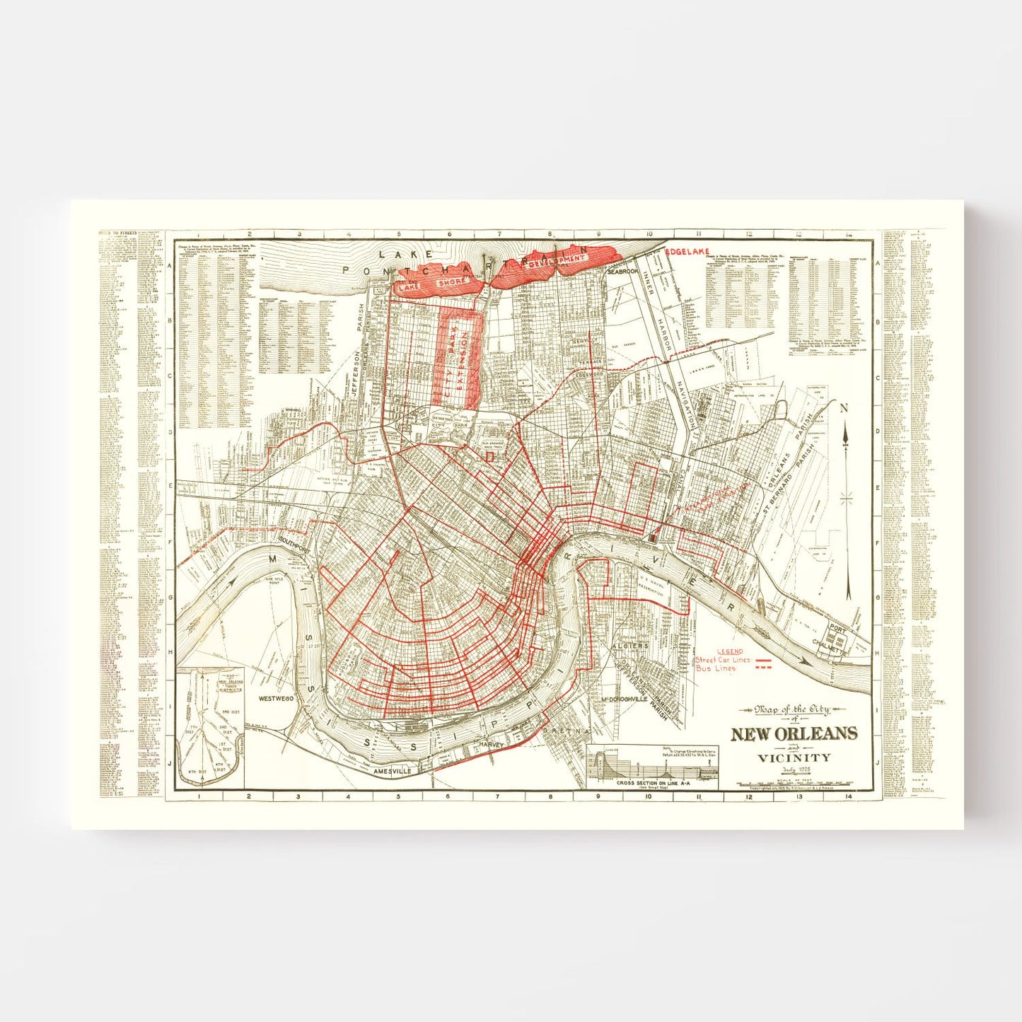 Vintage Map of New Orleans, Louisiana 1925