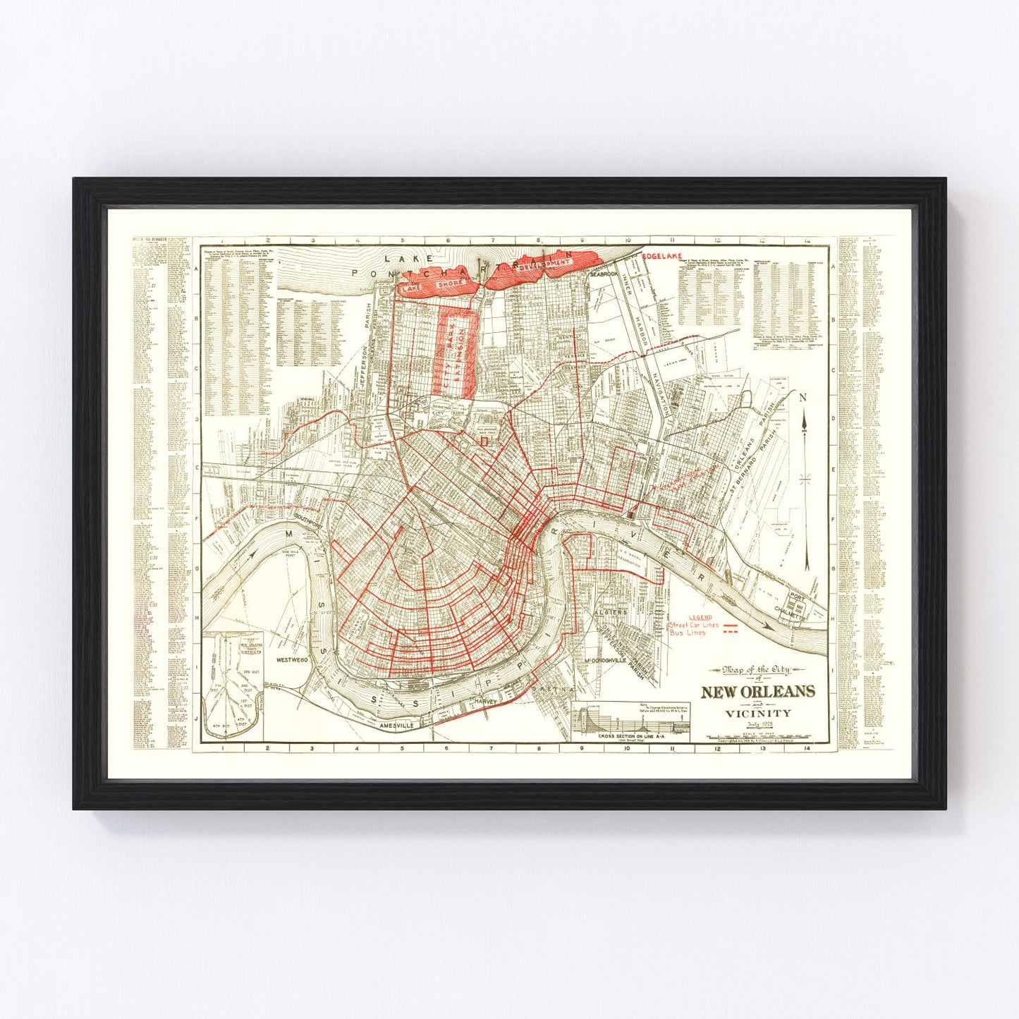 Vintage Map of New Orleans, Louisiana 1925
