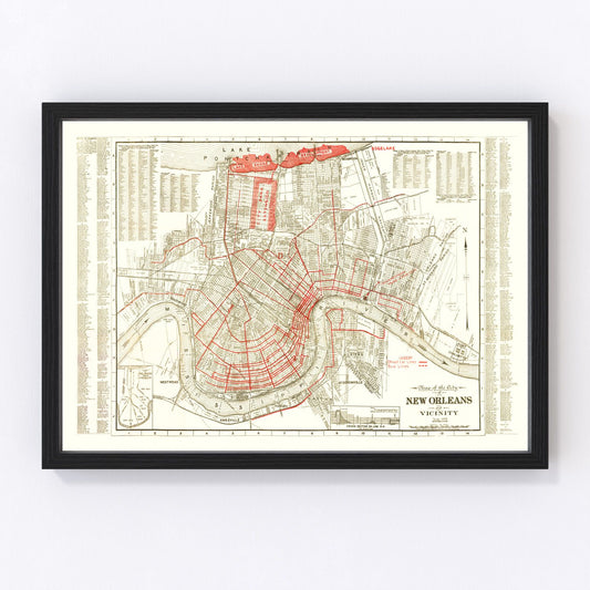 Vintage Map of New Orleans, Louisiana 1925
