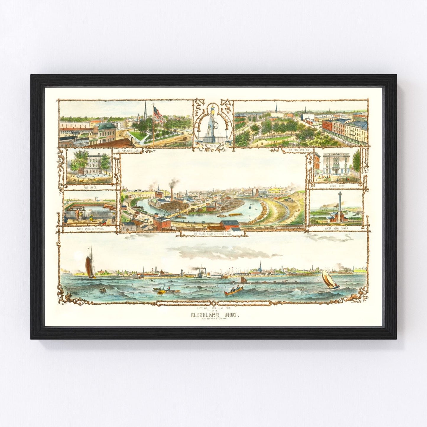Vintage Map of Cleveland, Ohio 1873