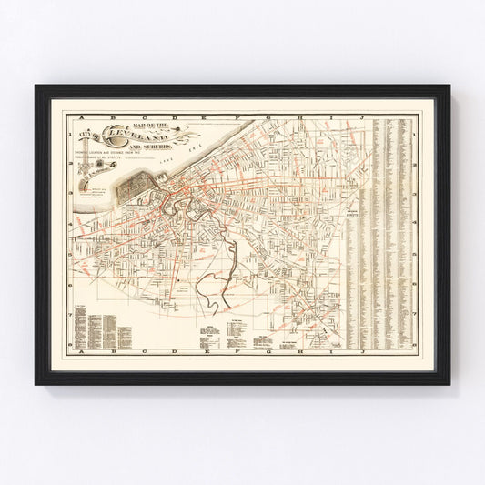 Vintage Map of Cleveland, Ohio 1882